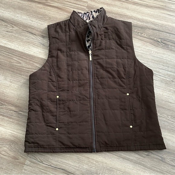 Karen Scott Brown Cheetah Print Reversible Quilted Vest Women Size Large - Picture 2 of 9